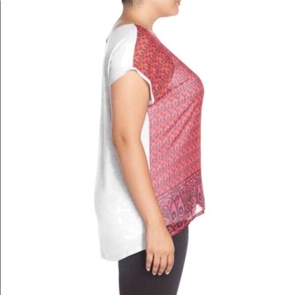 Two by Vince Camuto 1x boho magenta mixed media top - Picture 3 of 8